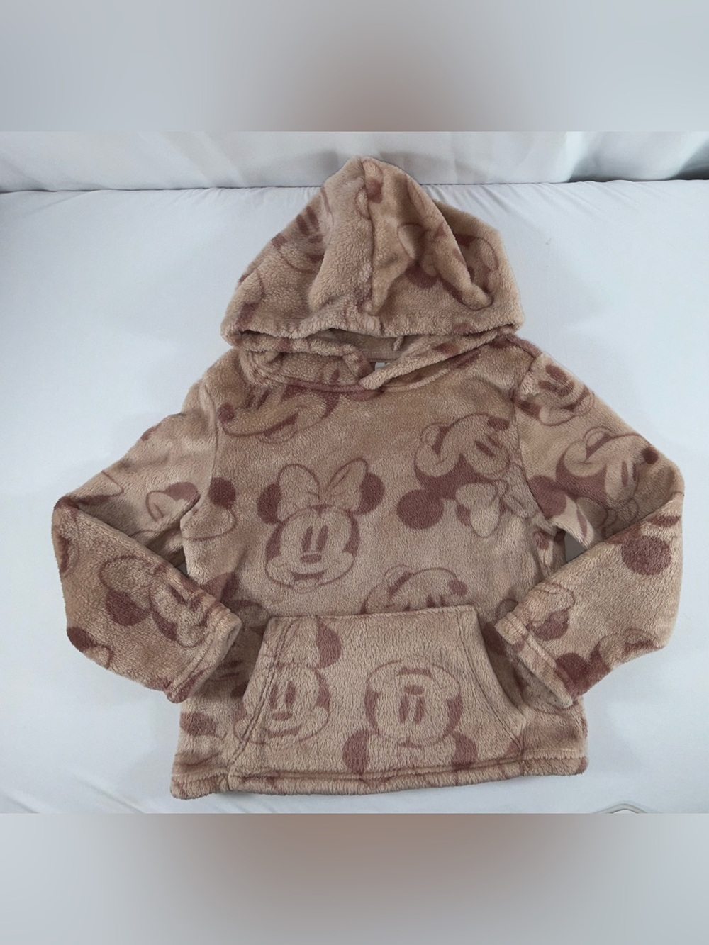 Disney Minnie Mouse Girl’s Size 5 Dusty Rose Plush Pull-Over Hoodie